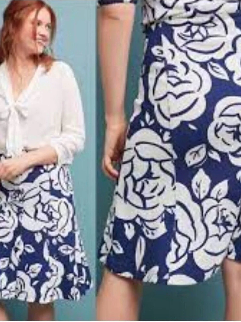Maeve by Anthropologie Navy & White Floral Button-Front Women's Dress
